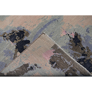 Tapis persan en laine noué à la main, à poils ras, abstrait pastel, rose blush, bleu ardoise, moderne, aquarelle, de luxe, pour salon - Product Image 5