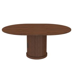 Walnut Brown 59\" Extendable Oval Dining <b>Table</b> with 2-Tier Storage 4-6 Seater <b>Space</b> <b>Saving</b> Expandable Kitchen MDF W - Product Image 2