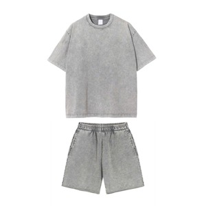 Ensemble t-shirt et short délavé à l'acide pour homme, streetwear, impression personnalisée, collection été - Product Image 4