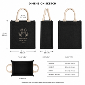 ถุงของขวัญปอกระเจาเป็นมิตรกับสิ่งแวดล้อม ขนาด 20x25x15 ซม. ดีไซน์ทำมือด้วยความรัก พร้อมหูหิ้วสีดำ ความสูง 12 ซม. - Product Image 2