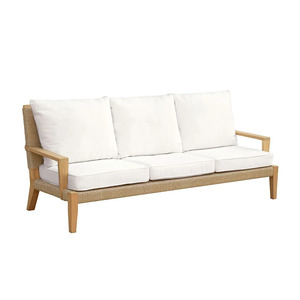 Sillón de Exterior con Asiento de Mimbre Acolchado, Sofá de Patio con Estructura de Madera, Sillón de Descanso para Jardín, Villa u Hotel - Product Image 6