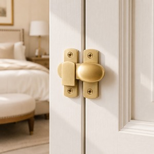 SHUBHAM Modern Handmade Brass Cabinet Turn Latch Oval Knob Furniture Lock Door Mount <b>Hardware</b> for Kitchen Bathroom Bedroom - Product Image 5