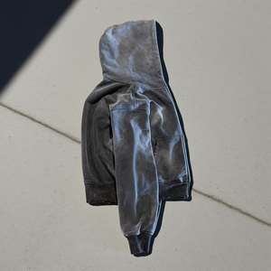 Ensemble 2 pièces OEM hiver respirant délavé à l'acide pour homme : sweat à capuche zippé et short de survêtement avec logo personnalisé sérigraphié sur le devant - Product Image 5