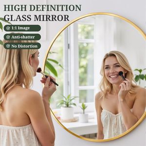 Specchio da Parete Moderno Rotondo da 30 Pollici con Cornice in Metallo Dorato per Bagno - Product Image 3