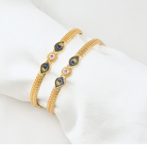 Designer Wave Pattern Gold Plated Bracelet Pair Multicolor Stone <b>Bangles</b> for Women Party Wear Wedding and Festive Jewelry - Product Image 4