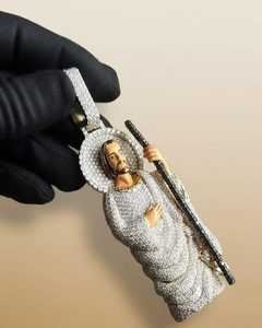 Pendentif religieux chrétien Jésus entièrement serti de pierres, en argent sterling 925, bijoux de luxe hip-hop bling, moissanite, rhodium, or - Product Image 6