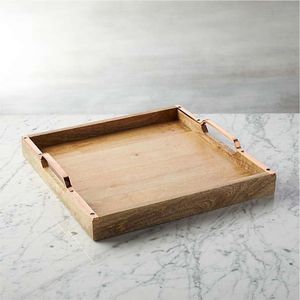 <b>Rustic</b> Rectangular Wooden Serving Tray With Carved Pattern Handles Shabby Chic Wood Decorative Tray For <b>Coffee</b> <b>Table</b> Home Decor - Product Image 5