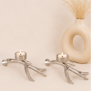 Modern Silver Metal Antler Tealight Candle Holder Handcrafted Aluminum Stag Horn Candle <b>Stand</b> For Tabletop Centerpiece Living - Product Image 2