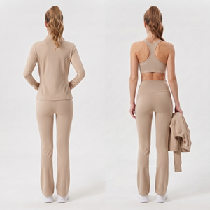 Women's 3-Piece Yoga Set Breathable 100% Polyester Racerback Bra <b>Flare</b> <b>Legging</b> Compression Jacket Fitness Wear Long 3 Piece Set - Product Image 6