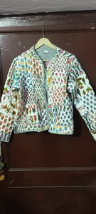 Quilted <b>Patchwork</b> <b>Jacket</b> Women's Cotton Full Sleeve Lightweight Winter Front Spring Regular Length Single Button Closure Knitted - Product Image 2