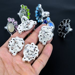 Wholesale Assorted Gemstone Flower Ring, Fashion Jewelry, Handmade Rings, Silver Ring - Product Image 3
