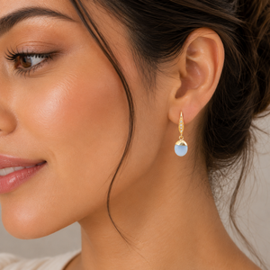 Pendientes de Plata de Ley 925 con Baño de Oro de 18K, con Ópalo Azul de 26-27mm y Circonita, Forma Ovalada - Product Image 6