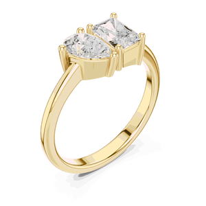 Anillo de compromiso unisex Toi Et Moi con diamante radiante talla pera cultivado en laboratorio, oro macizo de 18K, engaste de cuatro puntas compartido de este a oeste - Product Image 2