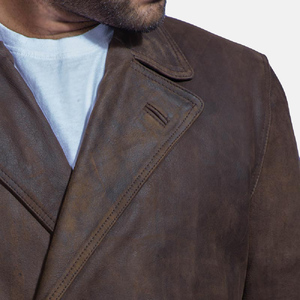 <b>Men's</b> Genuine <b>Leather</b> <b>Long</b> <b>Coat</b> Turn-down Collar Double Breasted Vintage Windproof Jacket Winter Wear - Product Image 5