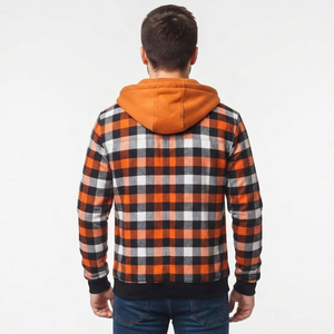 Men's Plaid Full Zipper Hoodie Relaxed Fit Casual Checked Hoodie Breathable Cotton Hooded Zipper <b>Top</b> Men <b>Flannel</b> Zip-Up Hoodies - Product Image 3