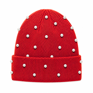 Delta |   Sigma |   Gorro de Punto Rojo con Perlas para Mujer de la Hermandad Theta, Gorro Casual de Invierno con Letras Griegas Bordadas en Chenilla - Product Image 4