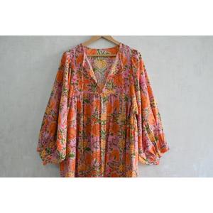 Robe d'été en coton à imprimé floral fait main pour femme, naturelle, respirante, lavable, décontractée, à manches courtes, coupe évasée - Product Image 4