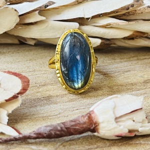 Fashionable Trendy <b>Labradorite</b> <b>Ring</b> Boho Statement <b>Ring</b> Women’s Brass Jewelry 18k Gold Plated Bohemian Classic Wholesale <b>Ring</b> - Product Image 1