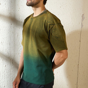 T-shirt décontracté en coton pour homme, col rond, coupe classique, manches courtes, couleur unie, tricoté, respirant, turquoise - Product Image 5