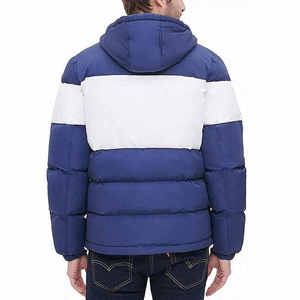 Men's Color Block <b>Quilted</b> Jacket With Detachable Hood Zipper Closure <b>Winter</b> Thick Casual Plus Size Outerwear Manufacturer ODM - Product Image 3