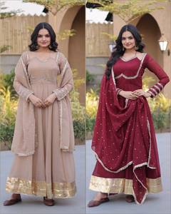 Último Modelo de Vestido de Novia para Mujer, Material Plateado Brillante, Anarkali con Diseño Elegante en V, Borde de Encaje con Espejo y Conjunto de Dupatta Elegante - Product Image 5