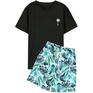 Tenues d'été pour hommes en 2 pièces, tenue de vacances à la plage, ensemble t-shirt et short imprimé noix de coco hawaïen - Product Image 1