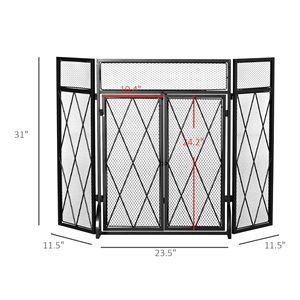 "Home Heavy Duty Metal 3 Panel <b>Folding</b> Fireplace <b>Screen</b> 47.25" W X 31" H Double Doors Spark Guard" - Product Image 3
