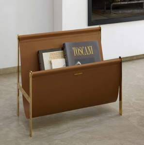Minimalist Black Leather Magazine Rack With <b>Metal</b> <b>Frame</b> Freestanding Modern Caramel Leatherette Magazine Rack - Product Image 6