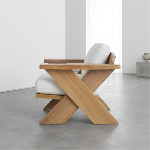 Sillón de Madera de Teca Sólida, Moderno, con Estructura en X, de Lujo, para Patio, Jardín, Interior, Sofá Individual con Cojín, Silla de Descanso - Product Image 2