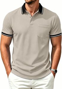Men's Teal Short Sleeve Cotton Pique Polo Shirt Casual Solid Color Breathable Knitted Regular Fit - Product Image 2