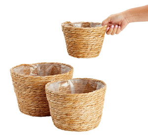 Pots de rangement de jardin en jacinthe d'eau naturelle de style rétro, fabriqués au Vietnam, avec poignées, tissés à la main, durables, pour l'extérieur, écologiques - Product Image 2