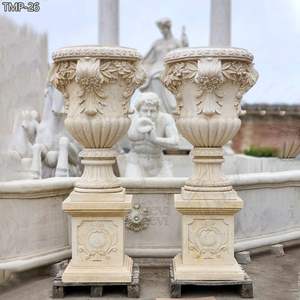 Jardinière de luxe en marbre blanc, pot à fleurs en pierre sculptée à la main avec piédestal, vases à fleurs - Product Image 3