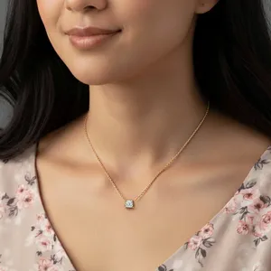 <b>D</b>-E Color VVS-VS Clarity Princess Cut Solitaire Diamond <b>Necklace</b> Pendent Diamond Chain <b>Necklace</b> Sparkle Premium <b>Necklace</b> Pendent - Product Image 5