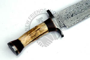 Couteau de chasse Bowie en acier Damas fait main, manche en corne d'élk, lame de 9,5 pouces, ambidextre, avec étui, extra tranchant, durable, pour le camping nordique - Product Image 4