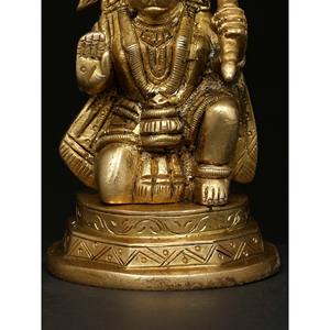 Ídolo de Hanuman de latón hecho a mano de 4 pulgadas sentado en Ashirwad Mudra escultura India para regalar - Product Image 1
