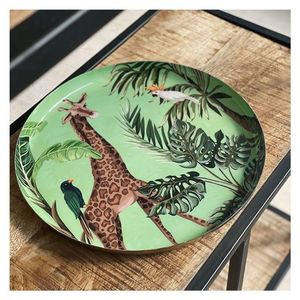 Bandeja de Servir Redonda de Metal Esmaltado con Diseño de Jirafa de la Selva, Plato Decorativo Hecho a Mano, Decoración Tropical para el Hogar, Venta al por Mayor - Product Image 1