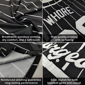 เสื้อเบสบอลสีดำแบบกำหนดเอง พิมพ์ลายโครงกระดูกฮาโลวีน แบบซับลิเมชั่น ติดกระดุมด้านหน้า แขนสั้น สำหรับผู้ใหญ่ทุกเพศ ชุดกีฬาสำหรับทีม - Product Image 4