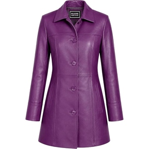 Manteau long en cuir personnalisé pour femme, veste longue classique et tendance avec fermeture boutonnée, vêtement d'extérieur élégant, fournisseur OEM en gros, usine - Product Image 3