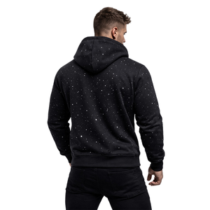 Sweat-shirt à capuche zippé noir pour homme avec strass, en molleton personnalisé, style streetwear décontracté avec poches avant - Product Image 5
