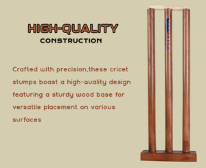 Piquets de cricket en bois pour placement multi-surfaces avec base en bois. 3 piquets et 2 barres de frappe BY NAQQASH SPORTS - Product Image 5