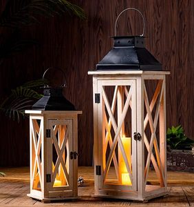 Lanterne carrée rustique en bois faite à la main avec couvercle en métal, lampe de table pour la décoration de la maison - Product Image 2