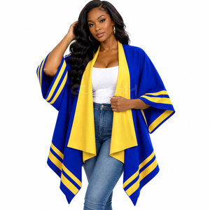 Cosh International Sorority Sisterhood Blue Yellow Batwing Sleeve Long <b>Cardigan</b> Casual 100% Polyester Collarless <b>Sweater</b> - Product Image 3