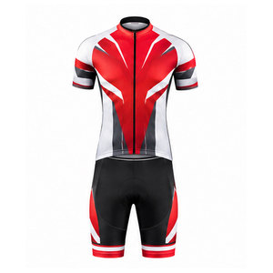 Ensemble maillot et short de cyclisme pour homme, rouge, blanc, noir, manches courtes, fermeture éclair sur le devant, pour adultes - Product Image 1