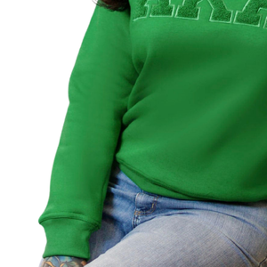 เสื้อสเวตเชิ้ตผ้าเชนิลสีเขียวเข้มสำหรับผู้หญิง ปักลายตัวอักษรกรีก คุณภาพพรีเมียม คอกลม - Product Image 5