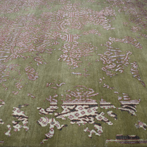 Alfombra Medallón Transicional de Lana Anudada a Mano con Acabado Desgastado, Color Salvia y Rosa Empolvado, 10' x 14', Pelo Bajo, Para Uso Doméstico - Product Image 3