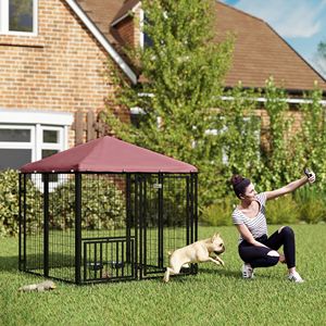 Cuccia per Cani da Esterno con Rete Saldata, Rotazione a 360 Gradi, Ciotole Regolabili su 4 Livelli, Copertura Impermeabile, Gabbia per Animali Domestici 4.6 X 4.6 X 5 Pollici - Product Image 1