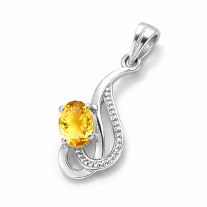 Colgante de Citrino Ovalado Chapado en Rodio de Plata de Ley al por Mayor, Hecho a Mano, Minimalista, Regalo para Ella, Joyería de Noviembre - Product Image 1
