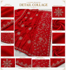 Elegant <b>Red</b> Organza <b>Saree</b> Embroidered Indian Wedding Wear Silk Sarees Women Pakistani Party Wear Bridal Sari Wholesale CHOHAN - Product Image 6