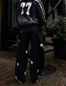 Baggy Wide Leg Sweatpants Flower Embroidery Casual Y2K Elastic Drawstring Lantern Barrel <b>Lounge</b> <b>Trouser</b> Pants - Product Image 5