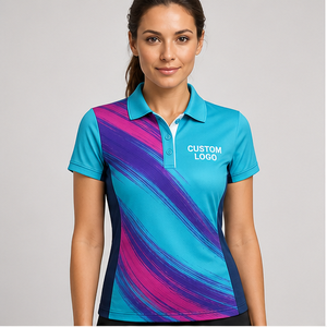 Custom Aqua Magenta Purple Brush Stroke <b>Womens</b> <b>Polo</b> <b>Shirt</b> Quick Dry Breathable Short Sleeve Performance Golf Uniform WPS-0879 - Product Image 1